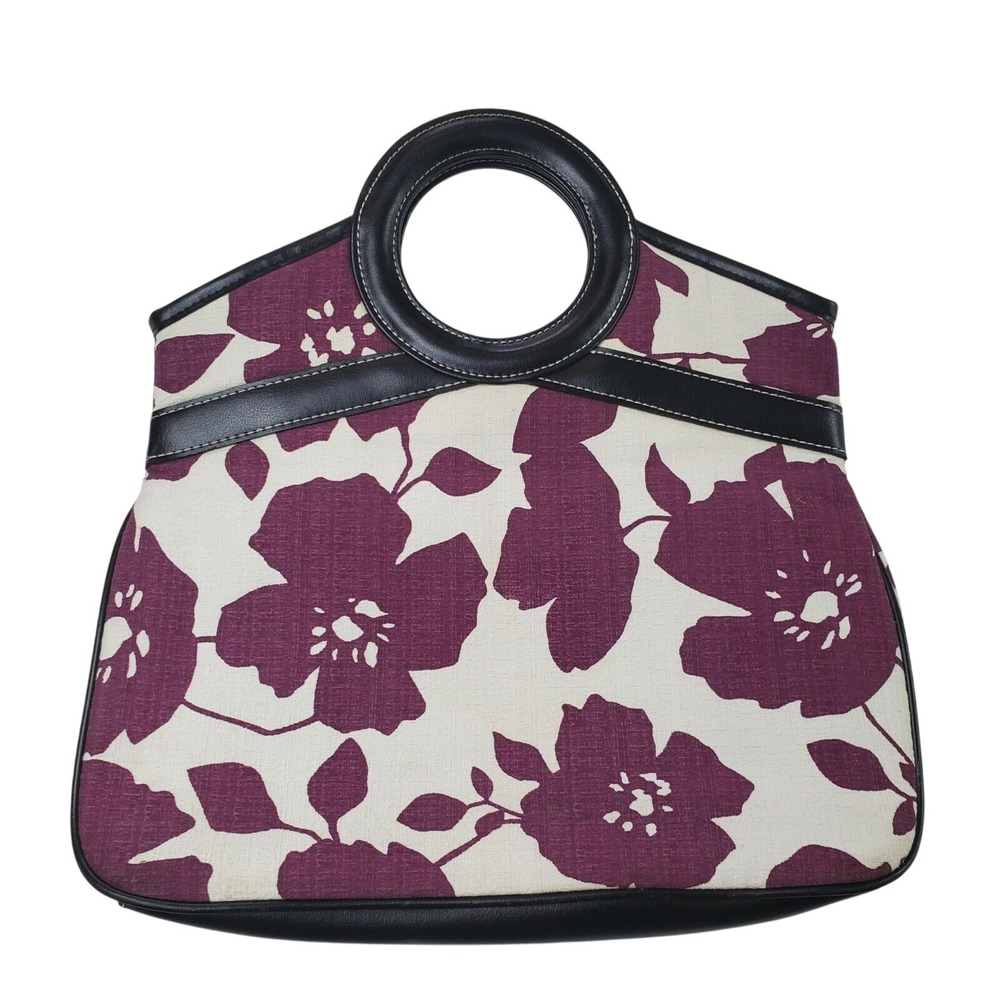 Victoria Secret Floral Hawaiian Tropical Handbag Purse Tote Round Handle Merlot